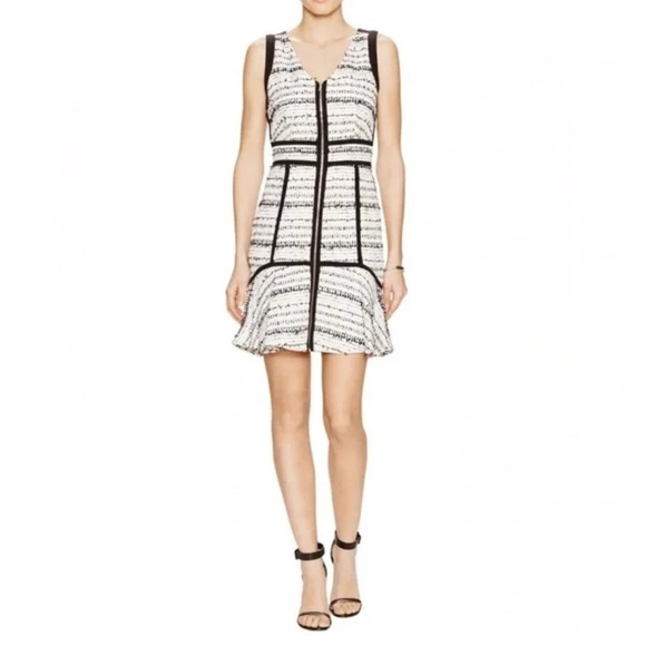 Rebecca Taylor Raffia Tweed Dress Size 8 Full Front Zip Fit n' Flare Drop Hem - Picture 1 of 11